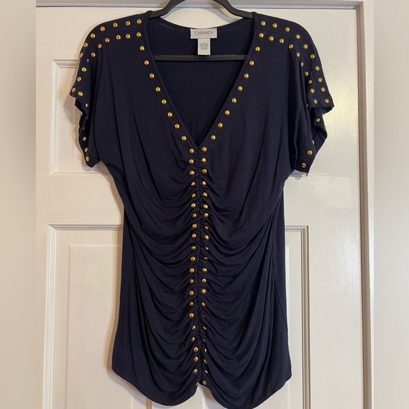 #7 CARMEN MARC VALVO • NAVY W. GOLD STUDS • BLOUSE - Picture 1 of 4